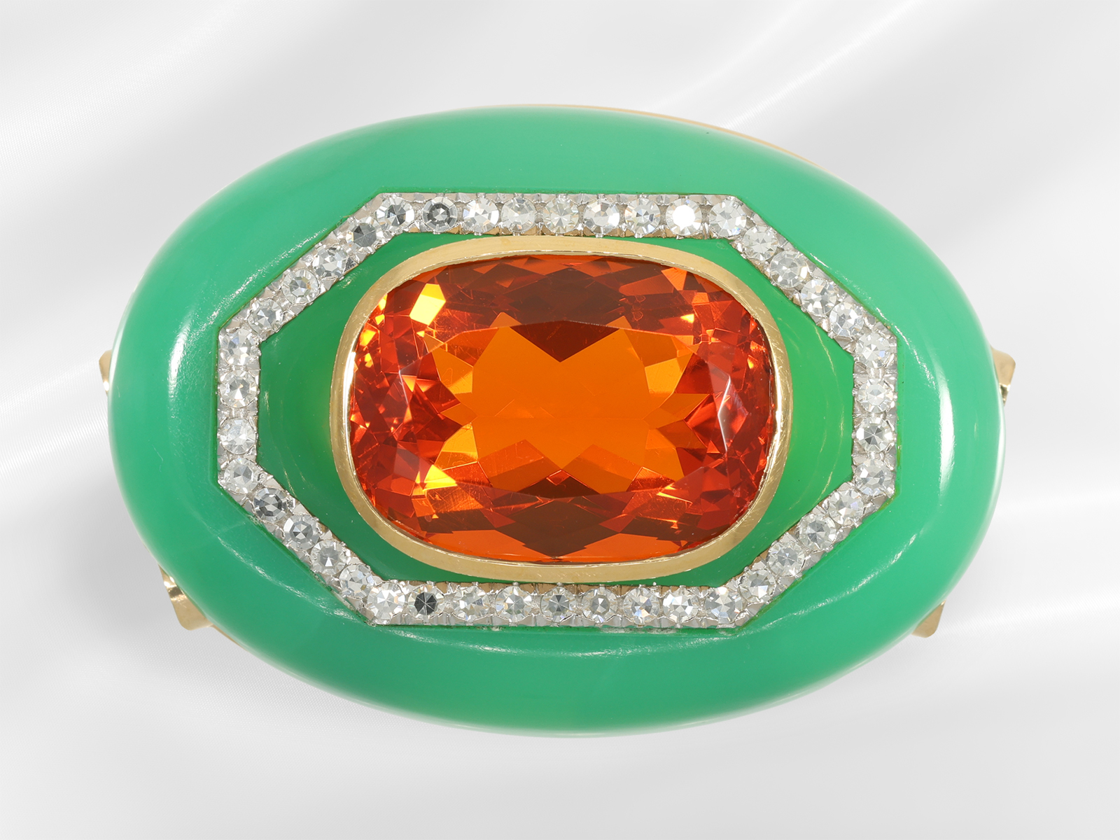 Extremely decorative interchangeable necklace clasp with beautiful fire opal, diamonds, chrysoprase  - Image 2 of 8