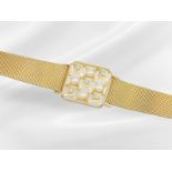 Armband: unikates, handgefertigtes Goldschmiedearmband mit Zuchtperlen und Brillanten, 18K Gold