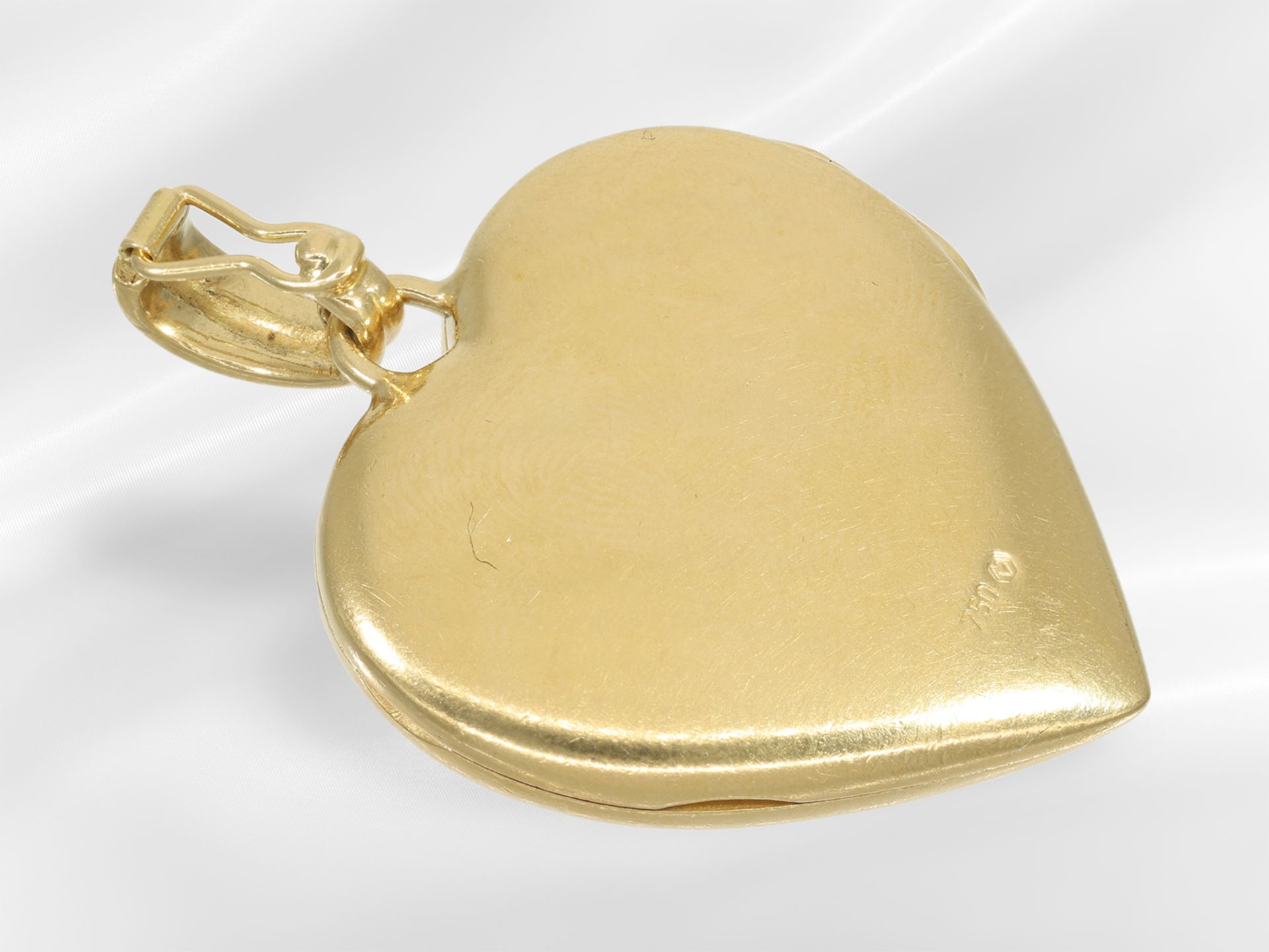 Anhänger: Herzförmiger vintage Medaillon-Anhänger mit Edelsteinbesatz, 18K Gold - Bild 4 aus 5