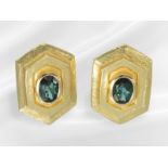 Earrings: very finely and decoratively crafted earrings with beautiful tourmalines, 18K gold
