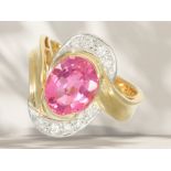 Ring: goldsmith ring with a rare "intense pink" tourmaline and brilliant-cut diamonds