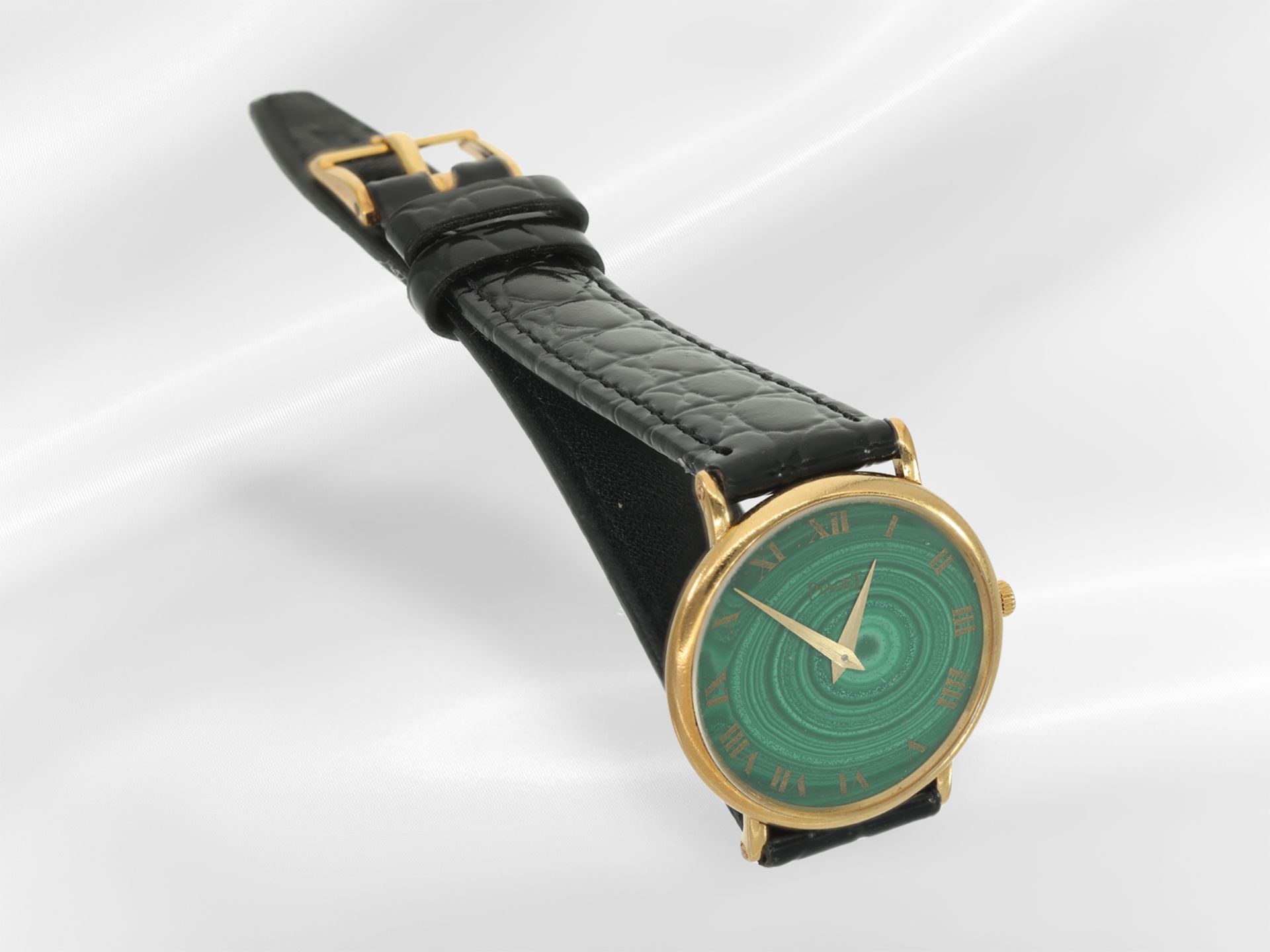 Armbanduhr: seltene vintage Piaget Damenuhr Ref.9015 mit Malachit- Zifferblatt, Originaletui - Bild 4 aus 5
