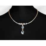 Chain: modern, high-quality aquamarine centrepiece necklace with brilliant-cut diamonds and citrines