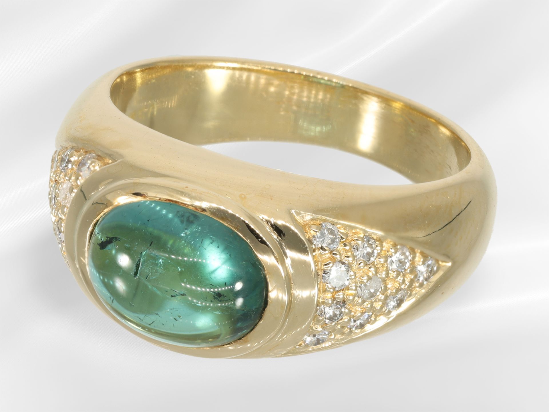 Ring: heavy gold jewellery ring set with brilliant-cut diamonds and tourmaline - Image 2 of 5