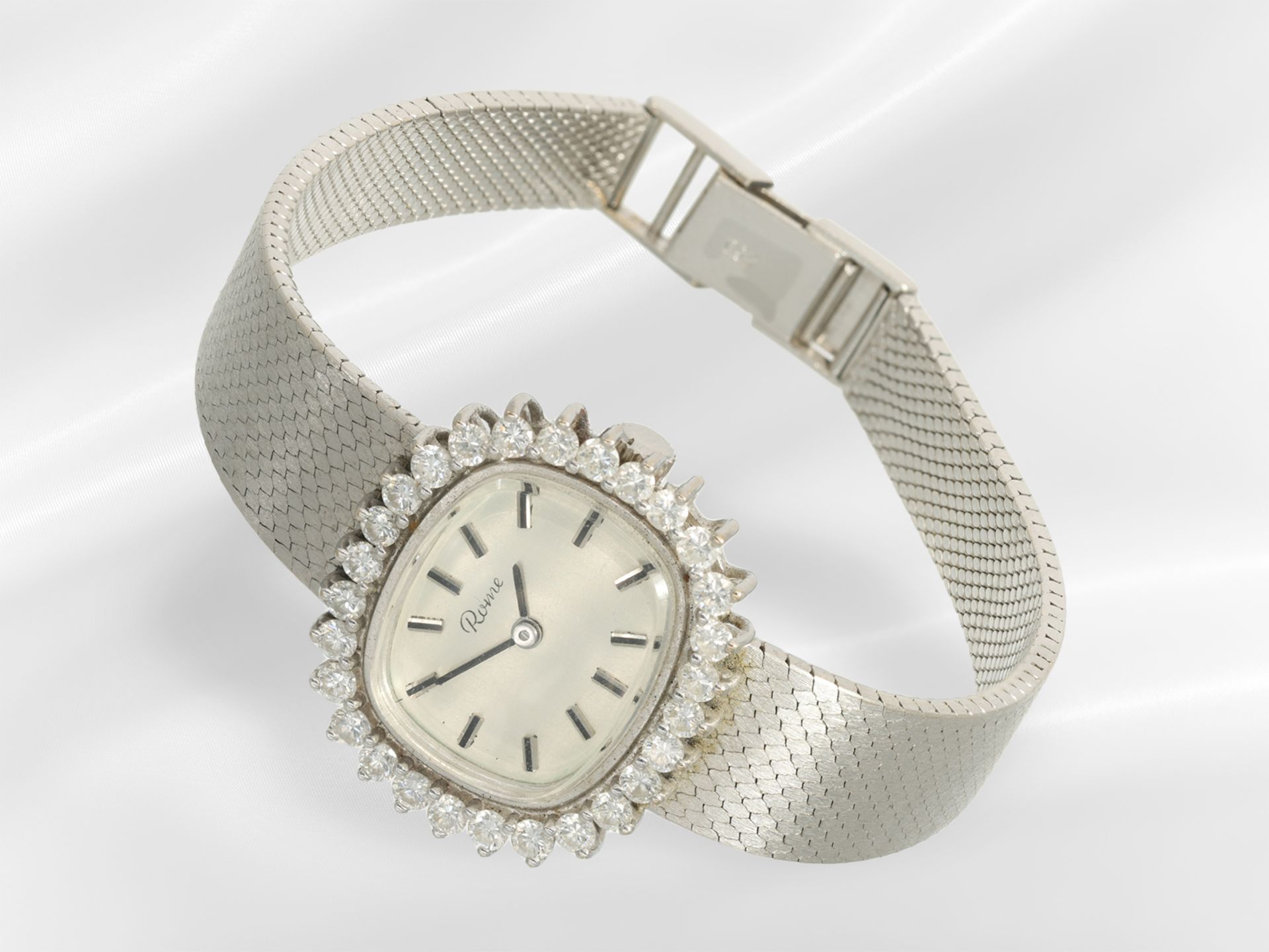 Armbanduhr: weißgoldene vintage Damenuhr mit Brillanten, ca. 1,1ct