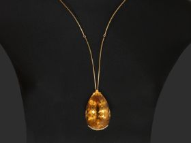 Kette/Collier: außergewöhnliches, unikates Designer Collier mit riesigem Madeira-Citrin, ca. 450ct