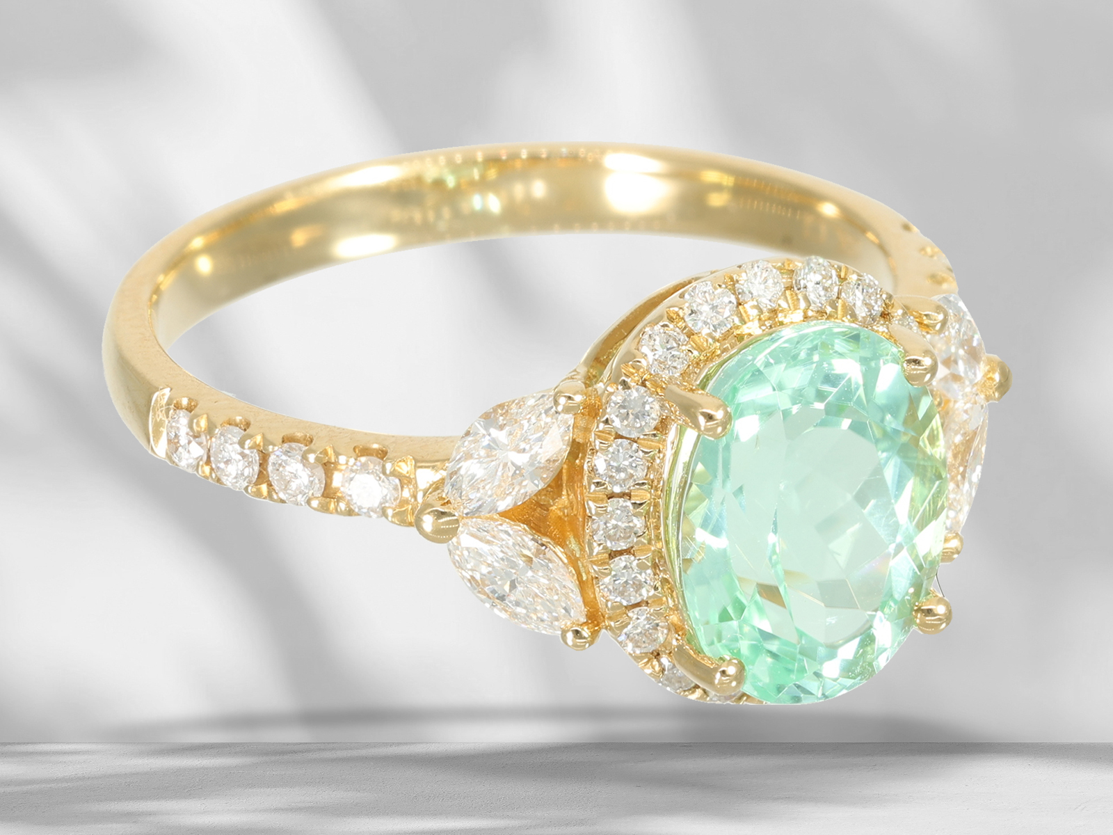 Ring: goldsmith ring with extremely rare Paraiba tourmaline and brilliant-cut diamonds, like new - Image 5 of 6