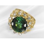 Ring: very decoratively crafted vintage goldsmith ring with a large tourmaline of approx. 7.3ct