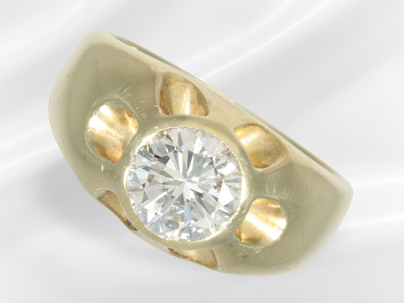 Ring: gold men's ring/ladies' ring with a brilliant-cut diamond in top quality, 2.03ct, HRD report