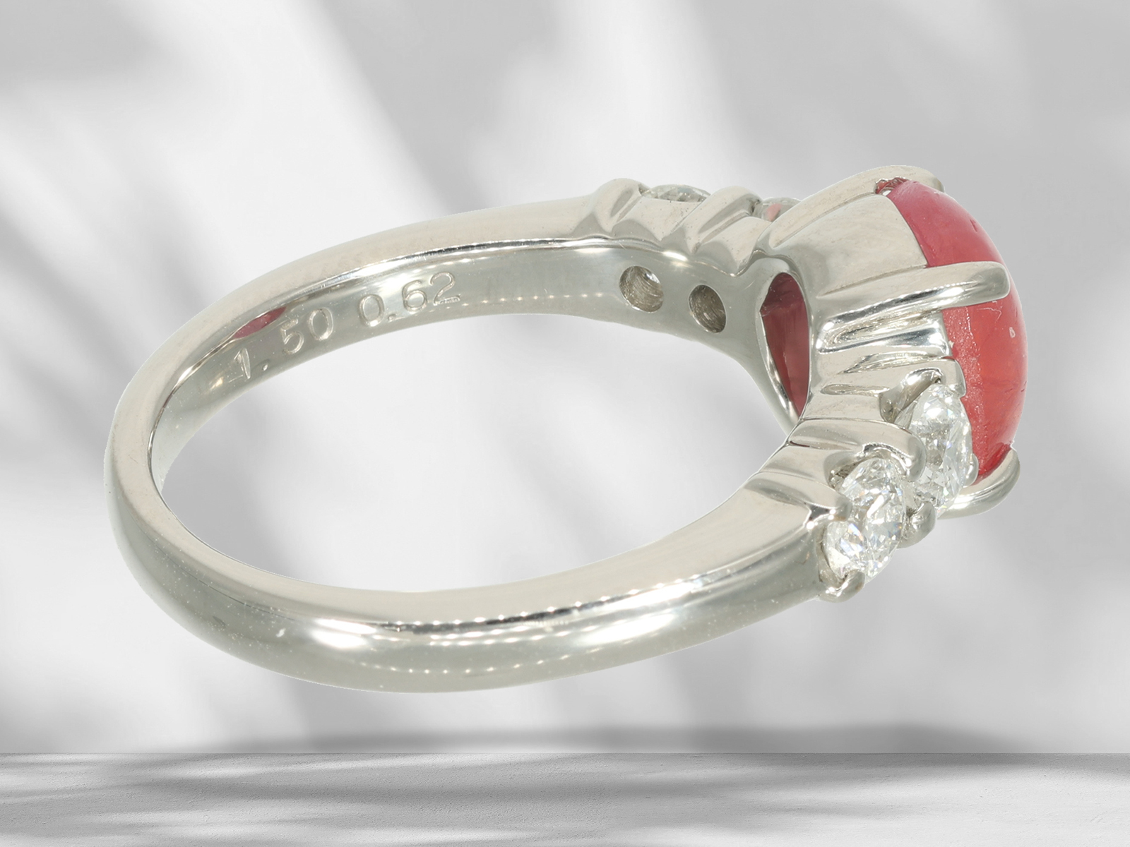 Ring: modern platinum ring with rare coloured stone, pink beryl "pezzotta" and brilliant-cut diamond - Image 5 of 5