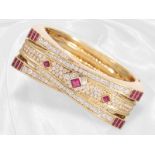 Bangle: very decorative and valuable designer bangle with finest diamonds and ruby set, about 4.5ct 