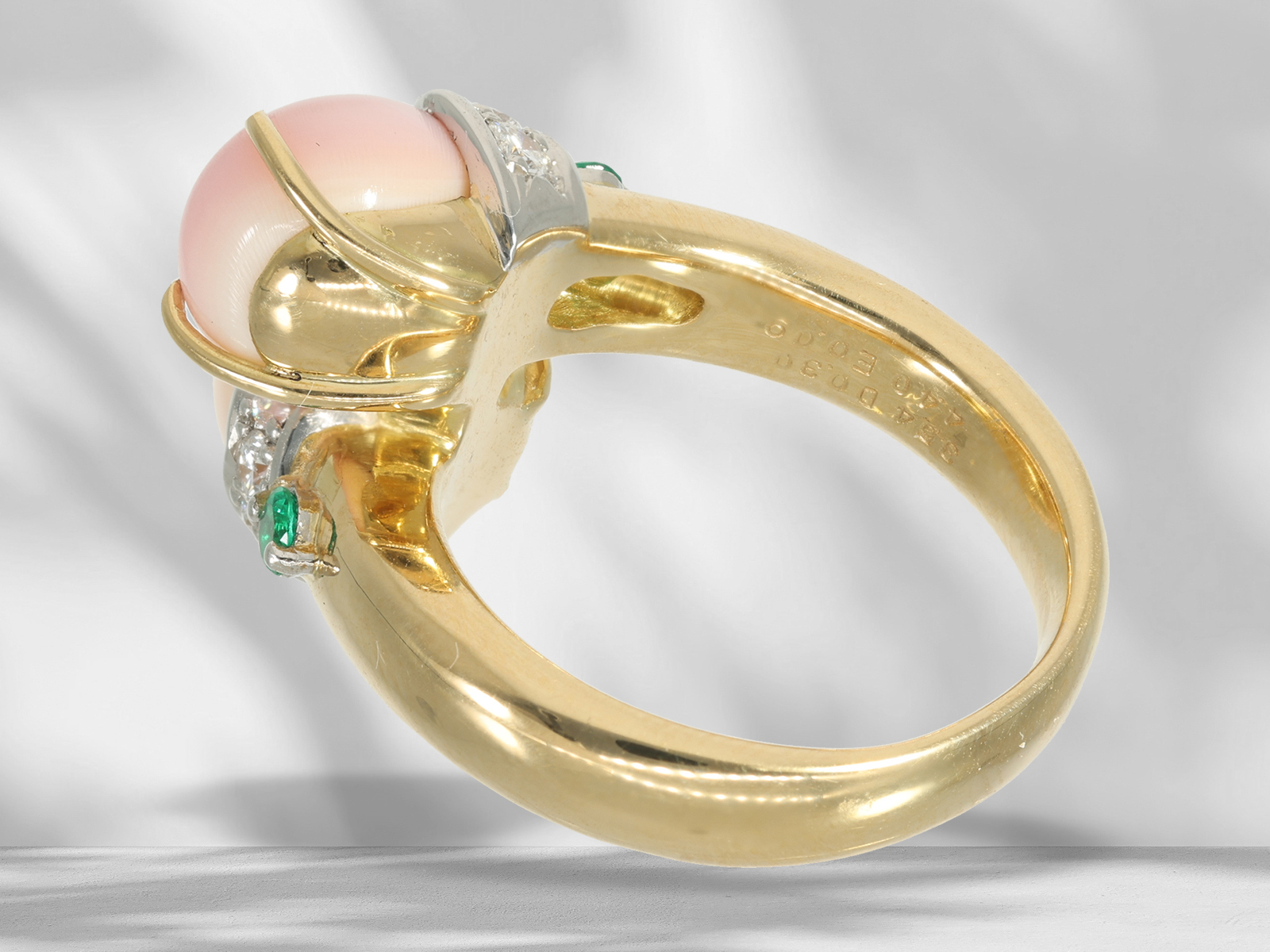 Ring: unique goldsmith ring with 2 exceptionally large natural pearls "conch", 8ct! - Image 6 of 6