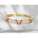 High-quality designer bangle with beautiful brilliant-cut diamonds and rubies, approx. 3.42ct, 18k g