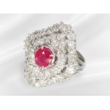 Ring: vintage ruby/diamond ring with large Burma ruby of approx. 2ct and approx. 3ct brilliant-cut d
