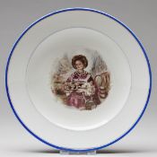 Speiseteller mit blauem Rand - Porträt Gustel von Blasewitz. Meissen 1850-1924.