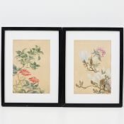 Paar florale Seidenmalerein