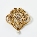 Viktorianische Gelbgold-Brosche mit Perle