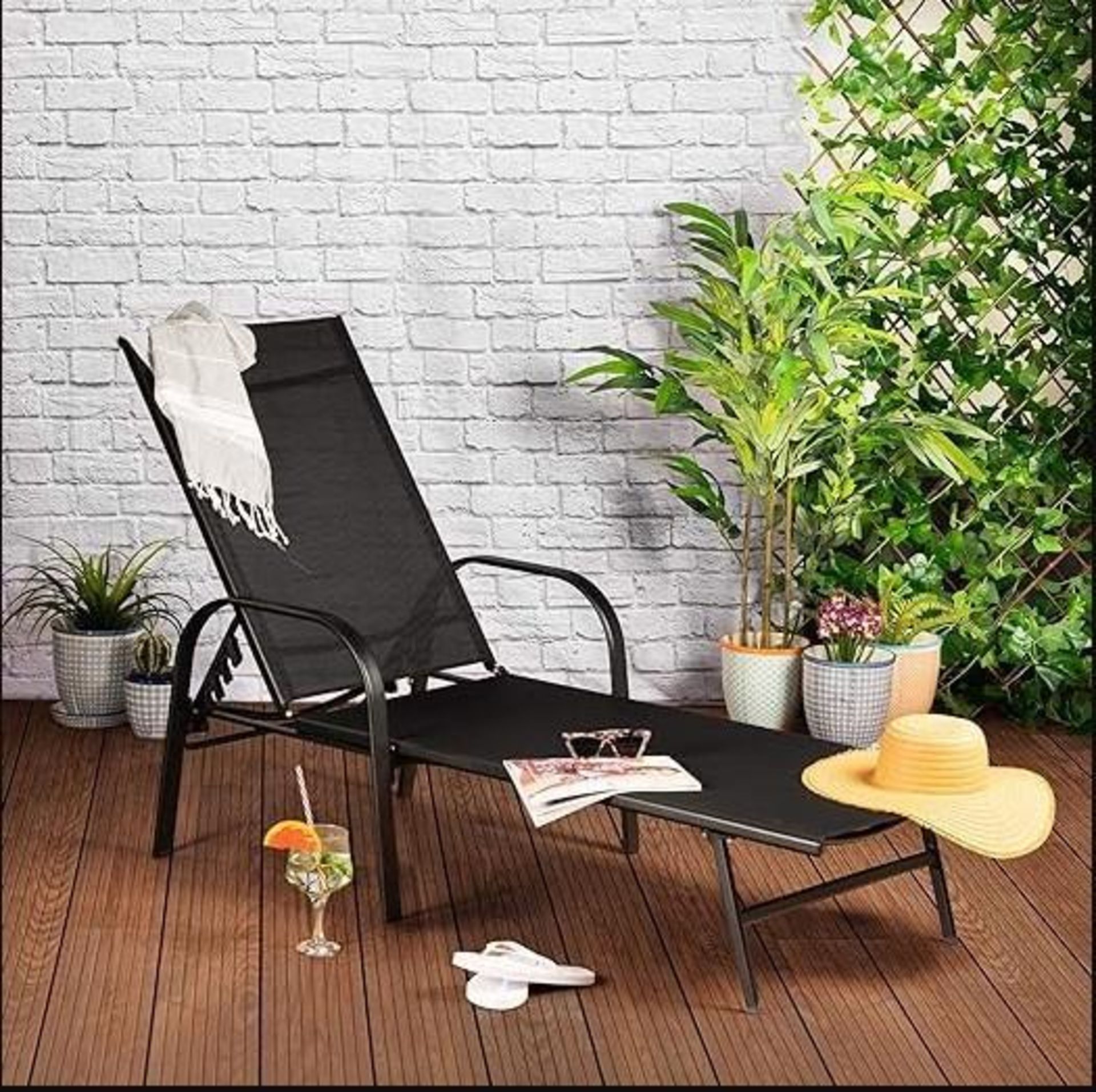 BRAND NEW & BOXED TRADE LOT - 2 X Adjustable Reclining Outdoor Patio Sun Lounger in Black - Image 2 of 7