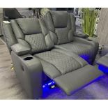 2 X NEW Grey Leather 2 Seater Electric Recliner With USB Charging Port and Floor lights.