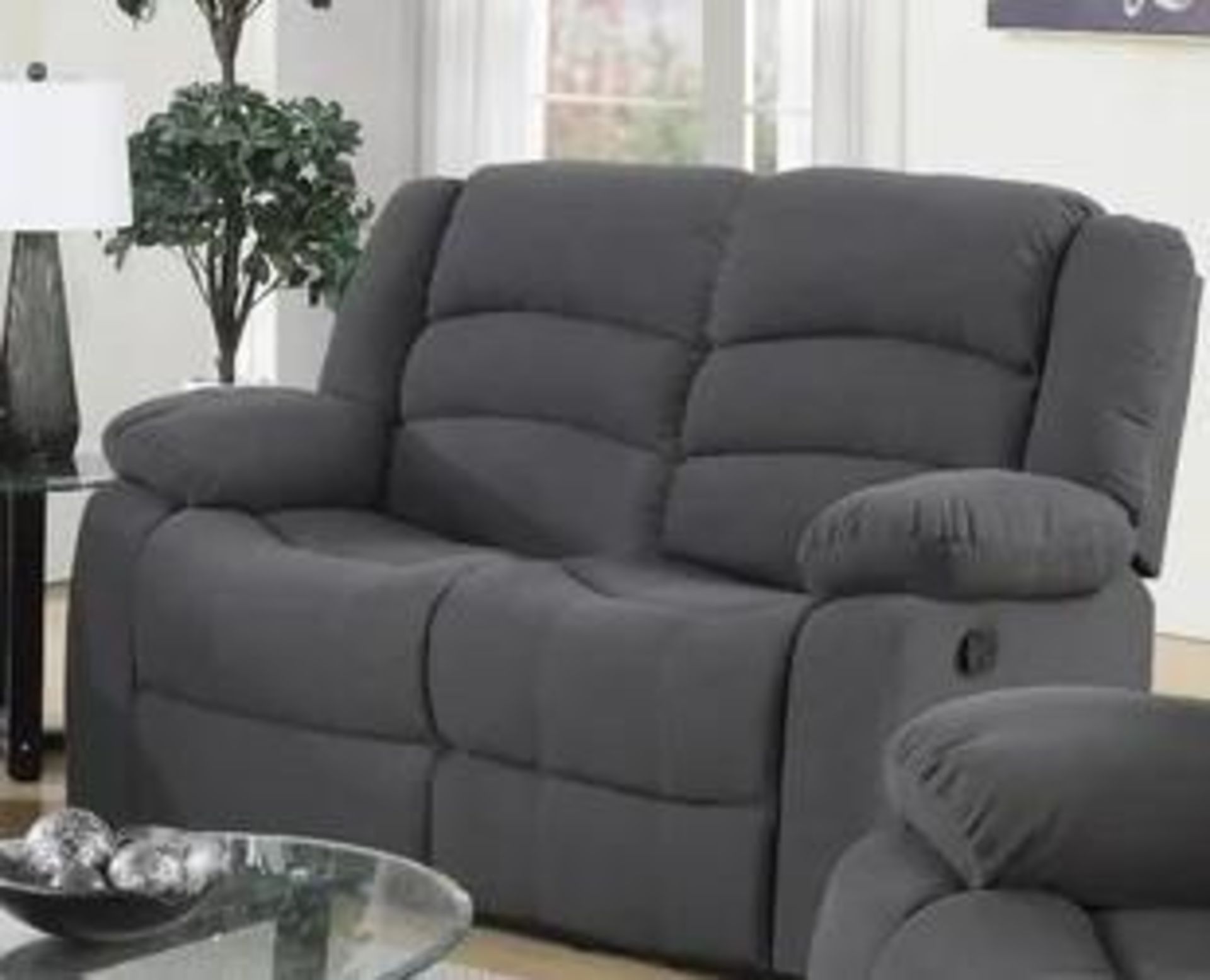 BRAND NEW fabric Malaga 2 seater manual recliner sofa in chenille grey.