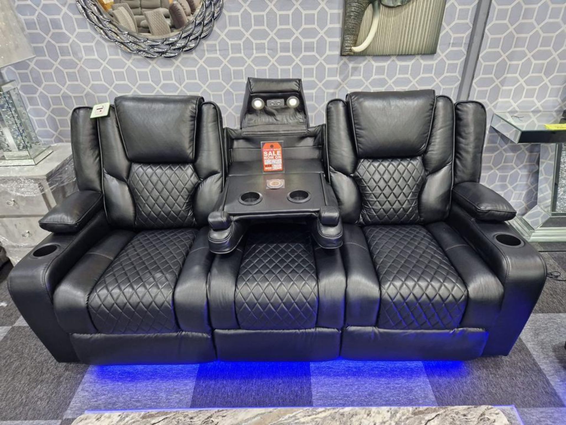BRAND NEW Bentley Black Leather 3 Seater Electric Recliner With Wireless Charging and Floor lights! - Image 4 of 6