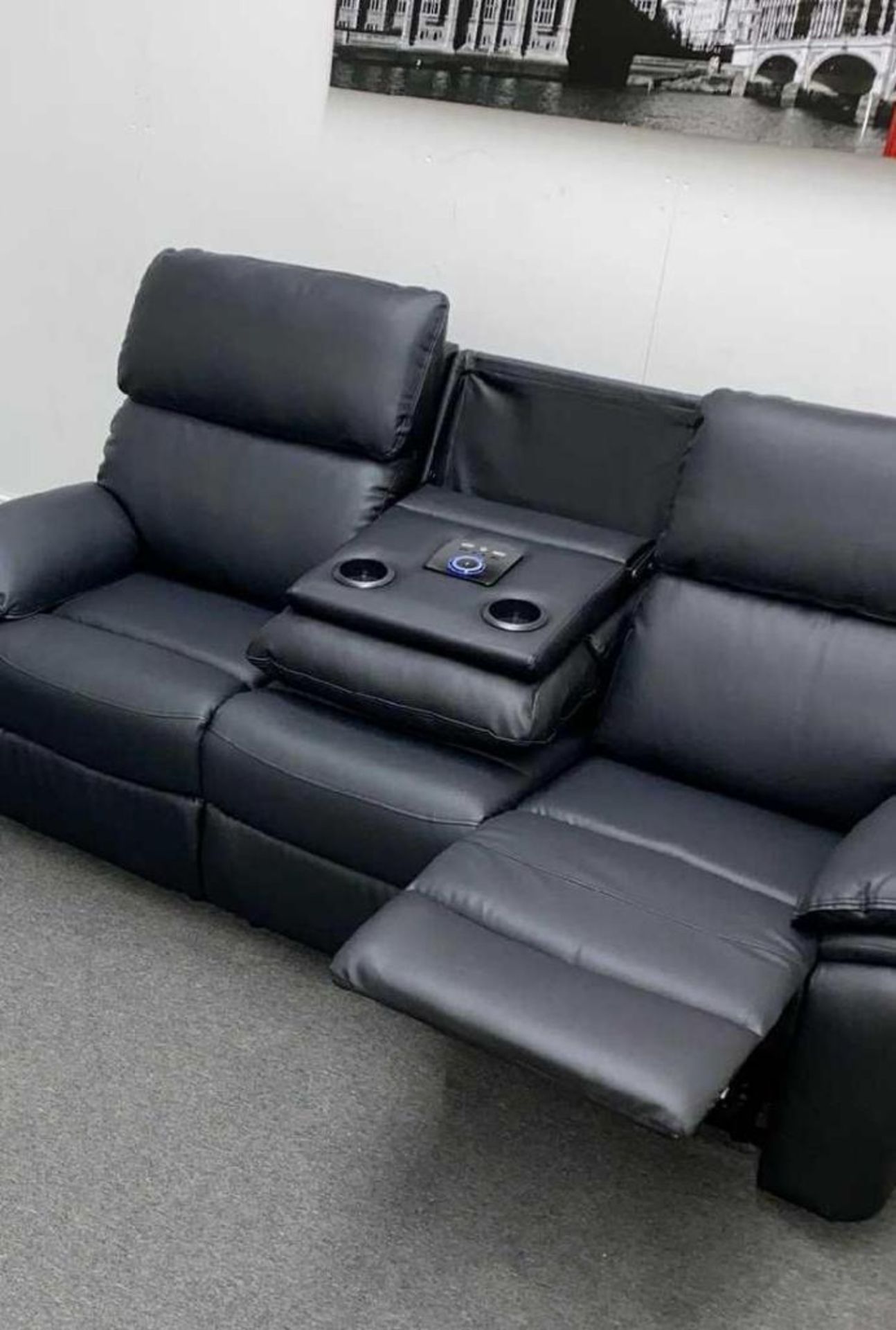 BRAND NEW stereo 3 + 2 seater leather manual reclining suite with stereo console. RRP: £1,999 - Image 2 of 2