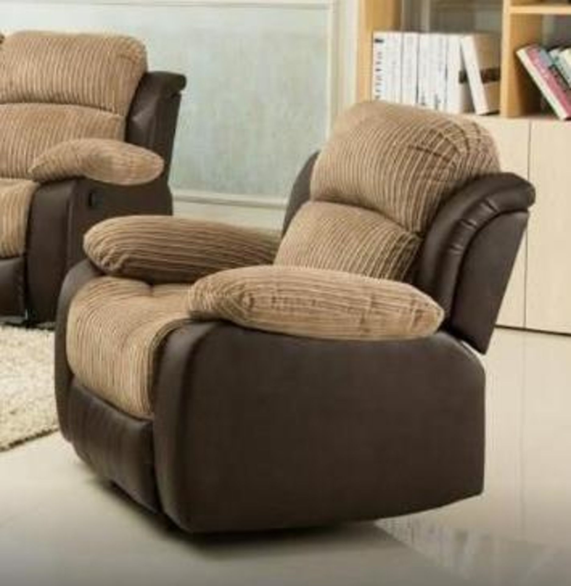BRAND NEW & BOXED California 1 seater brown leather trim manual recliner Chair.