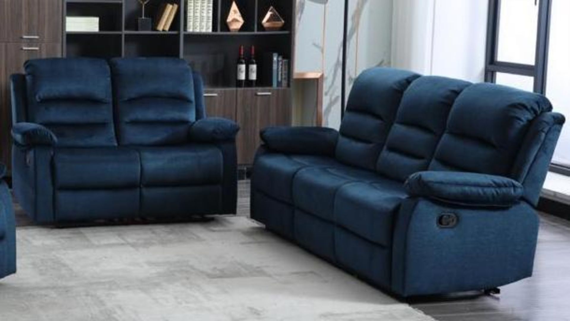 *BRAND NEW & BOXED* Sapphire 3 + 2 seater manual reclining sofa in luxurious velvet feel ocean blue