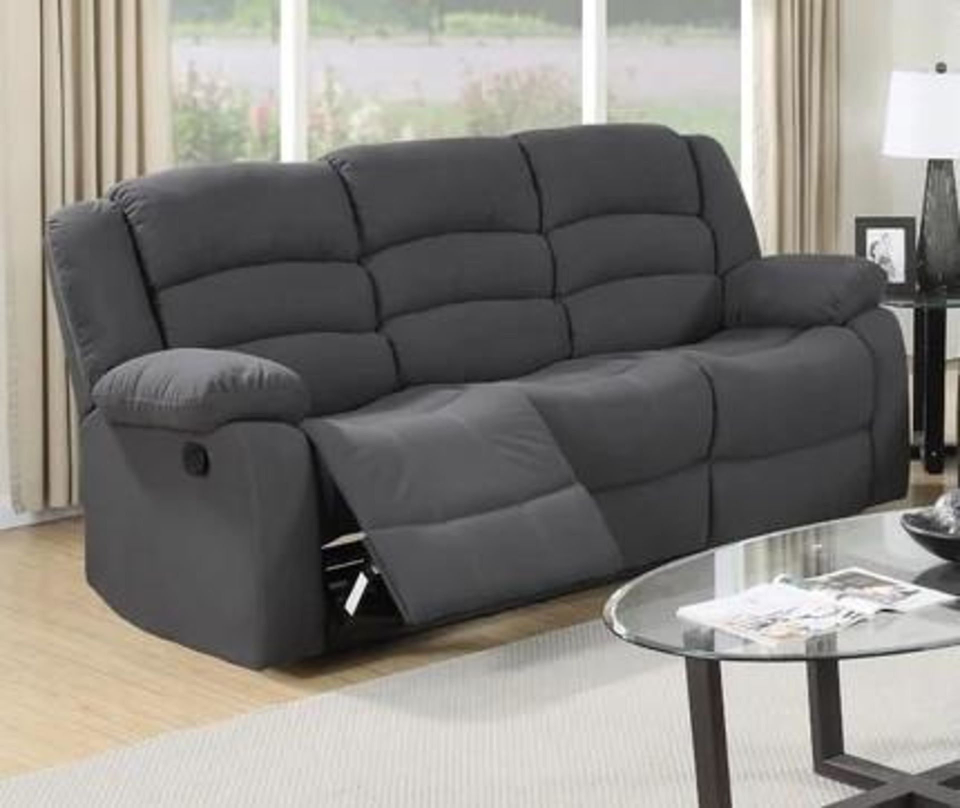 BRAND NEW fabric Malaga 3 + 2 seater manual recliner sofa in chenille grey. - Image 2 of 4