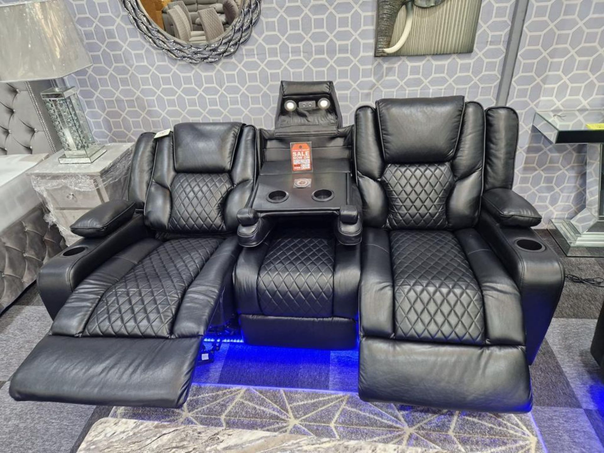 Brand new & Boxed Halifax 3 + 2 seater electric reclining sofas in black Leather *massage function* - Image 8 of 12