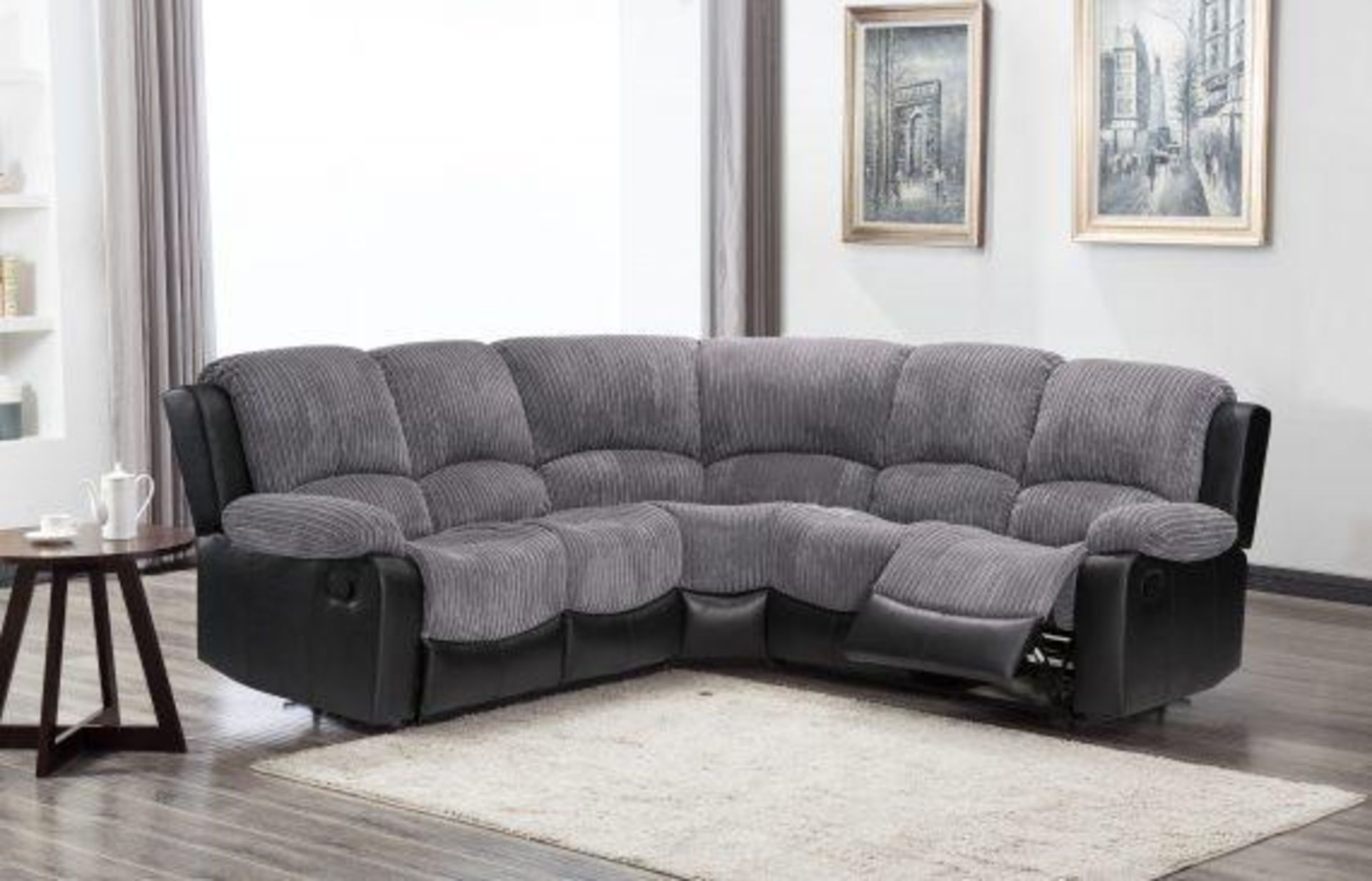 BRAND NEW & BOXED California corner sofa in grey with black leather trim RRP: £1,399.00