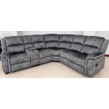 BRAND NEW & BOXED Berlin manual recliner corner suite in grey with drinks/storage console. RRP: £1,9