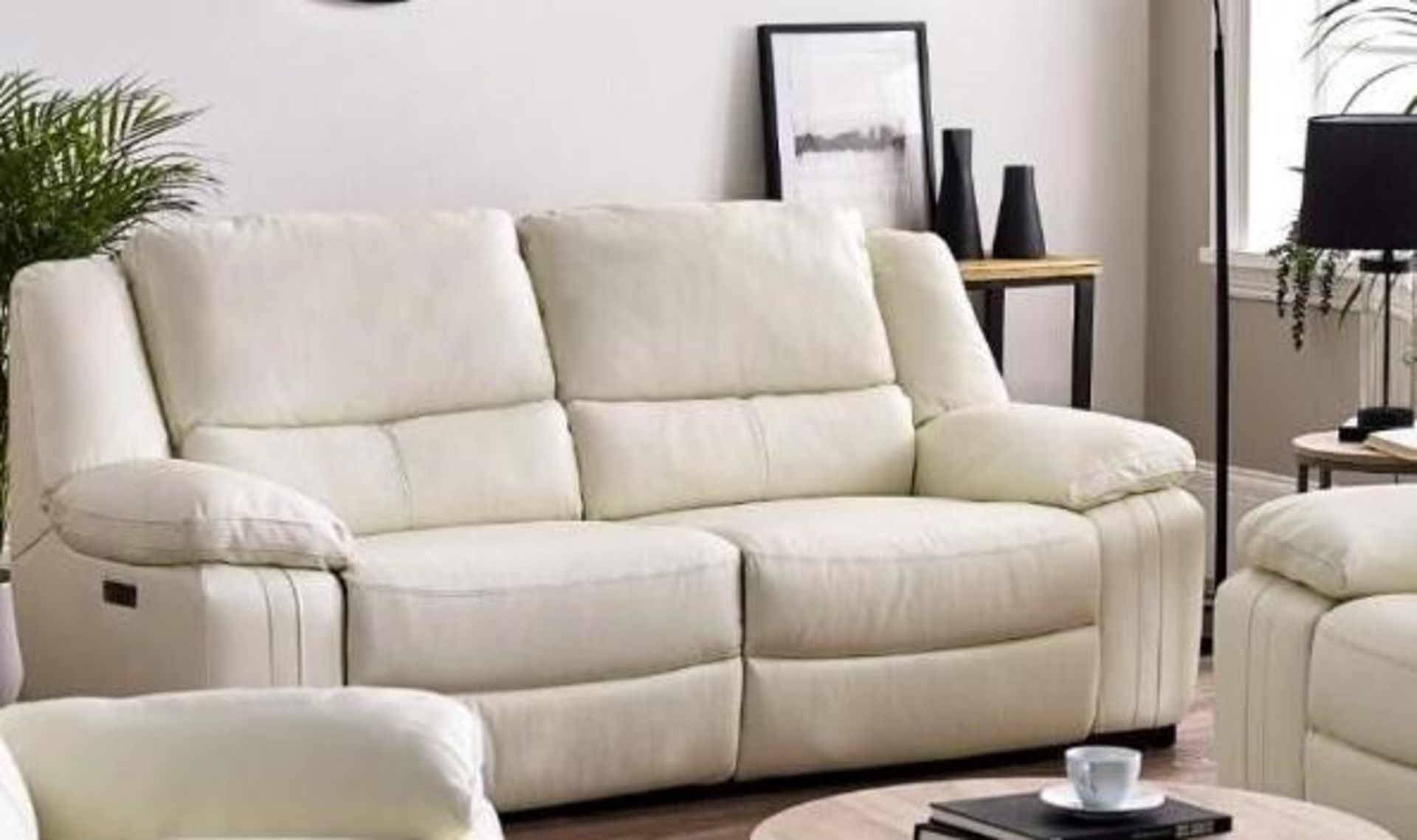 Brand new and boxed SCS Fallon 3 seater electric reclining sofa in Cream.