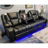 BRAND NEW Bentley Black Leather 3 Seater Electric Recliner With Wireless Charging and Floor lights!
