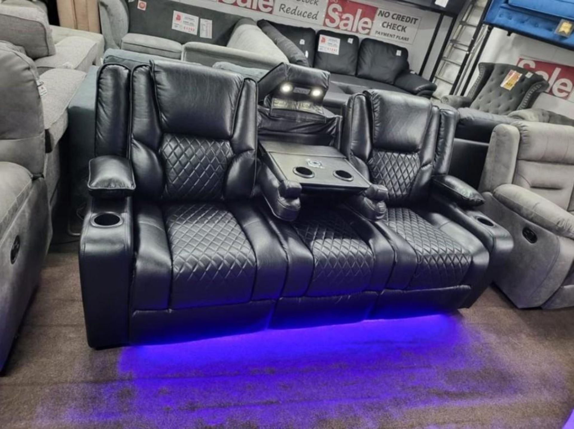 Brand new & Boxed Halifax 3 + 2 seater electric reclining sofas in black Leather *massage function* - Image 3 of 12