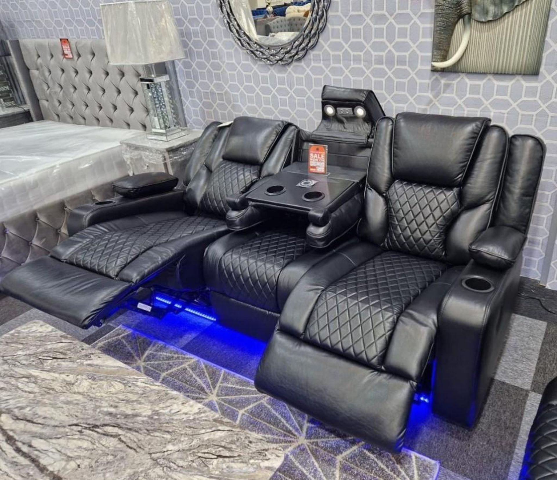 Brand new & Boxed Halifax 3 + 2 seater electric reclining sofas in black Leather *massage function* - Image 6 of 12