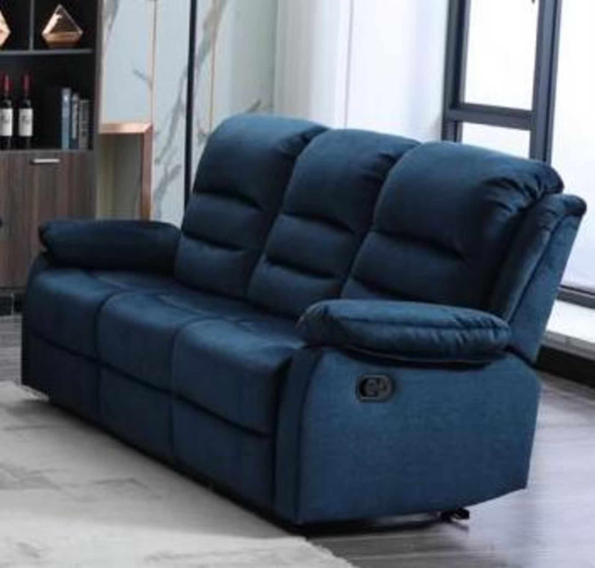 *BRAND NEW & BOXED* Sapphire 3 + 2 seater manual reclining sofa in luxurious velvet feel ocean blue - Image 3 of 3