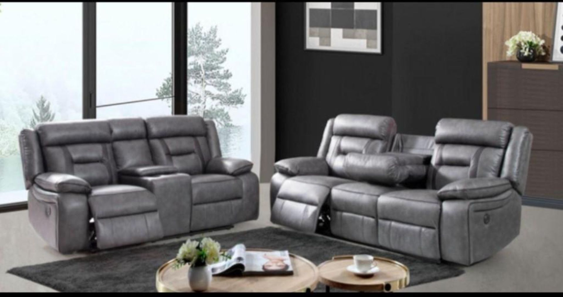 *BRAND NEW & BOXED* Nevada 3 + 2 seater electric reclining sofa in Grey with Black Trim