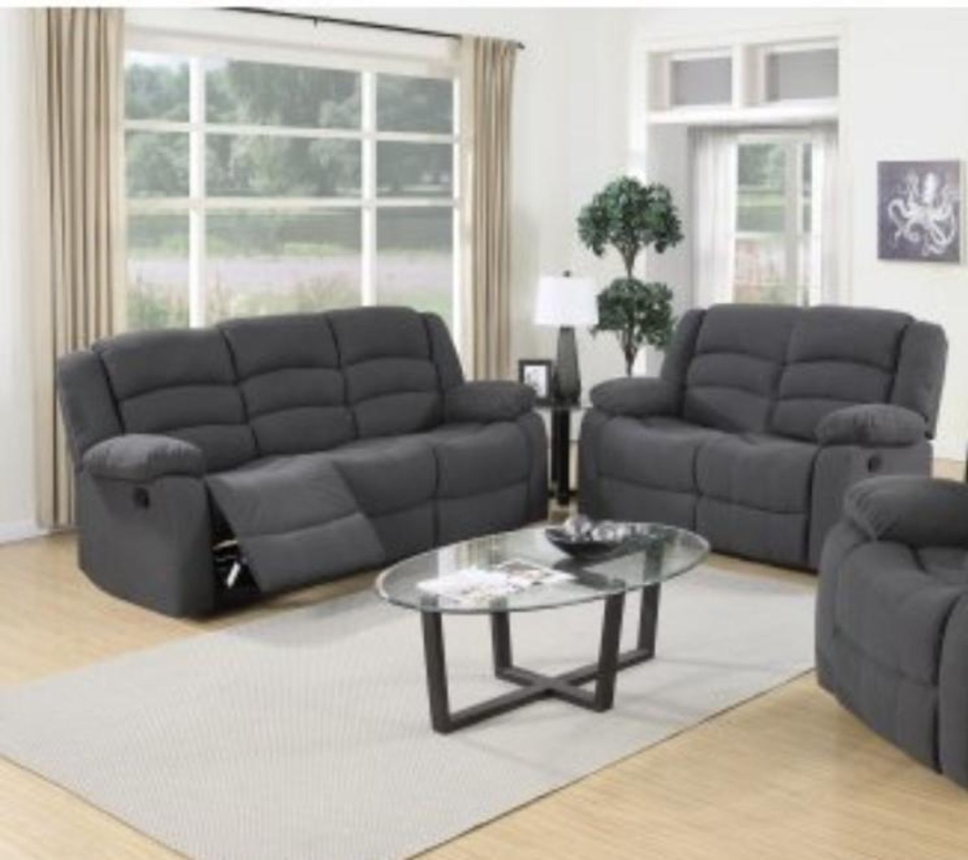 BRAND NEW fabric Malaga 3 + 2 seater manual recliner sofa in chenille grey.