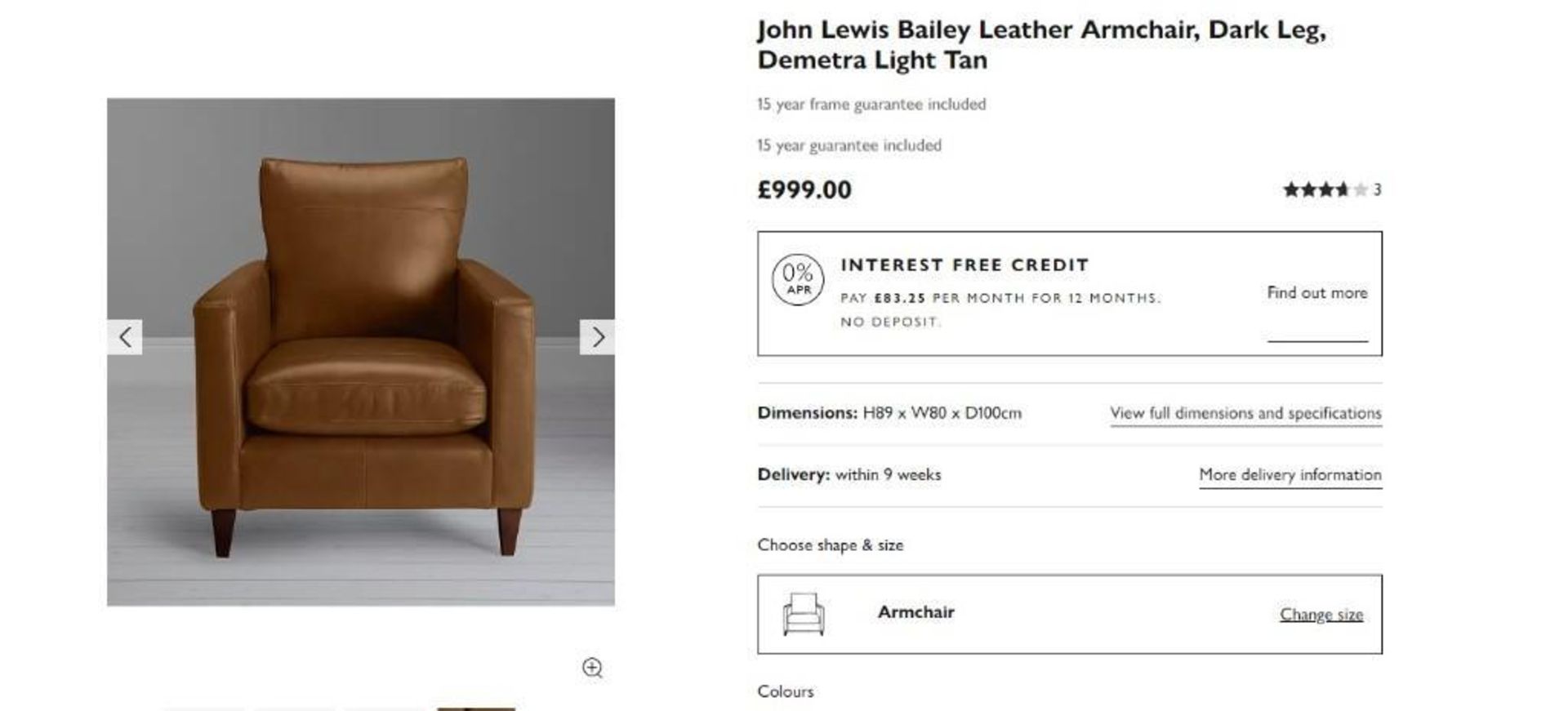 BRAND NEW John Lewis Bailey full leather 3 + 1 + 1 sofa in Tan. RRP: £4,298 - Image 6 of 10