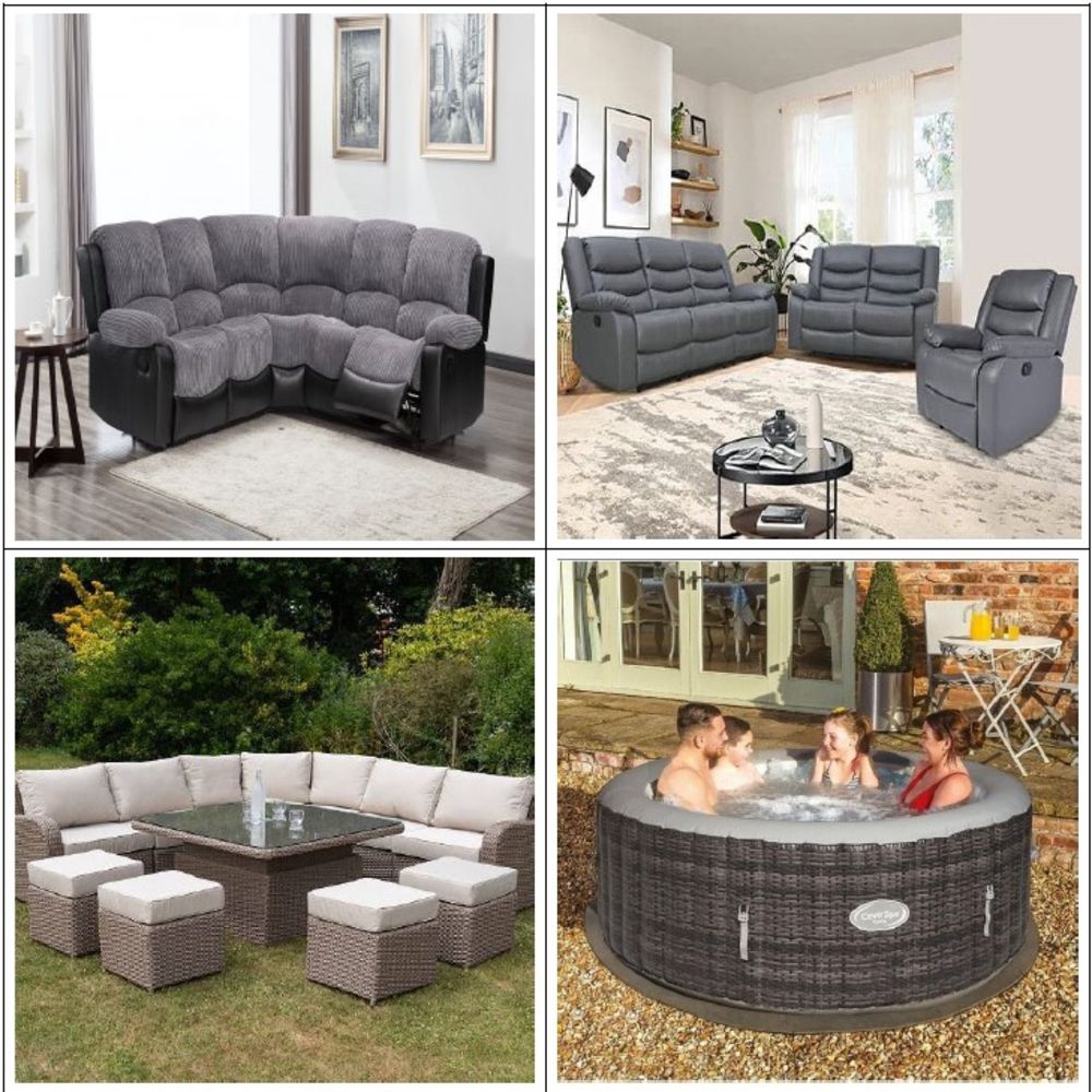 Brand New & Boxed High Quality Furniture From UK Retailer. Over 700 Lots Including Sofas, Beds, Chairs, Luxury Outdoor Furniture, Hot Tubs.