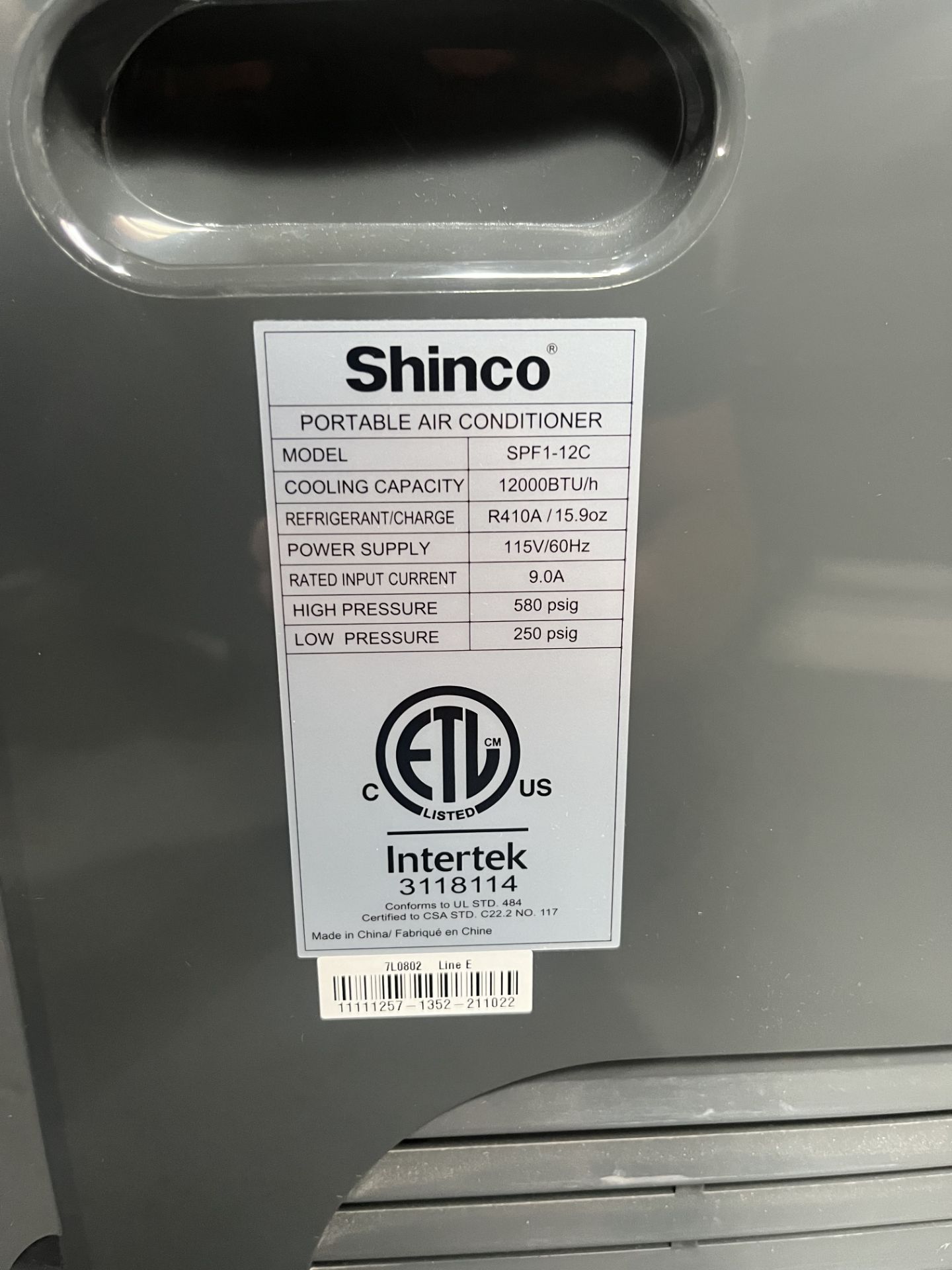 (3) Shinco SPF1-12C, Portable AC 12,000 BTU + 8" Ceiling duct, per seller excellent-fully - Image 4 of 7