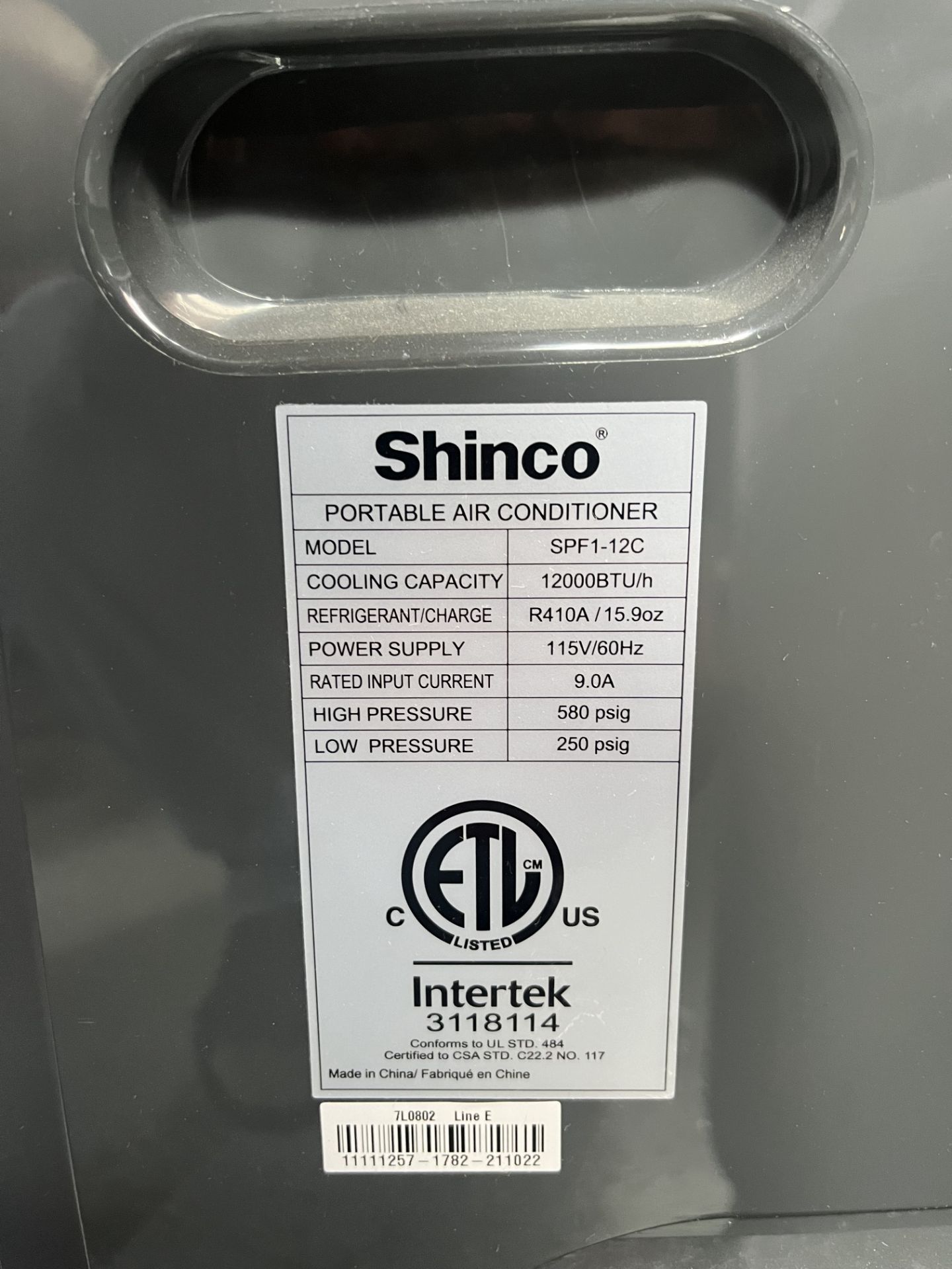 (3) Shinco SPF1-12C, Portable AC 12,000 BTU + 8" Ceiling duct, per seller excellent-fully - Image 5 of 7