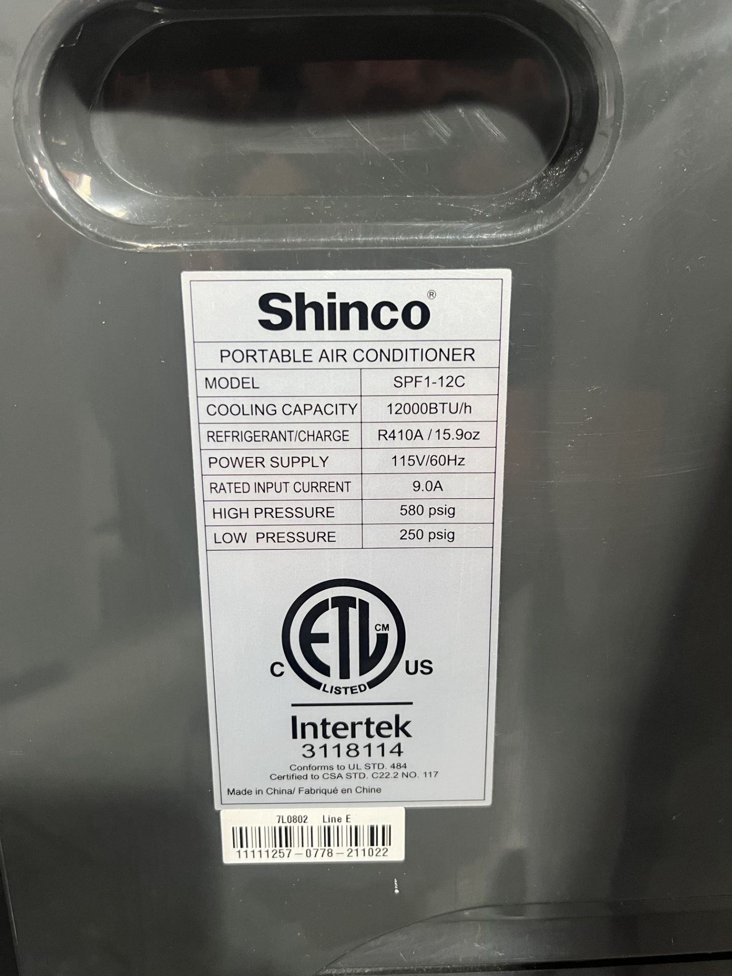 (3) Shinco SPF1-12C, Portable AC 12,000 BTU + 8" Ceiling duct, per seller excellent-fully - Image 6 of 7