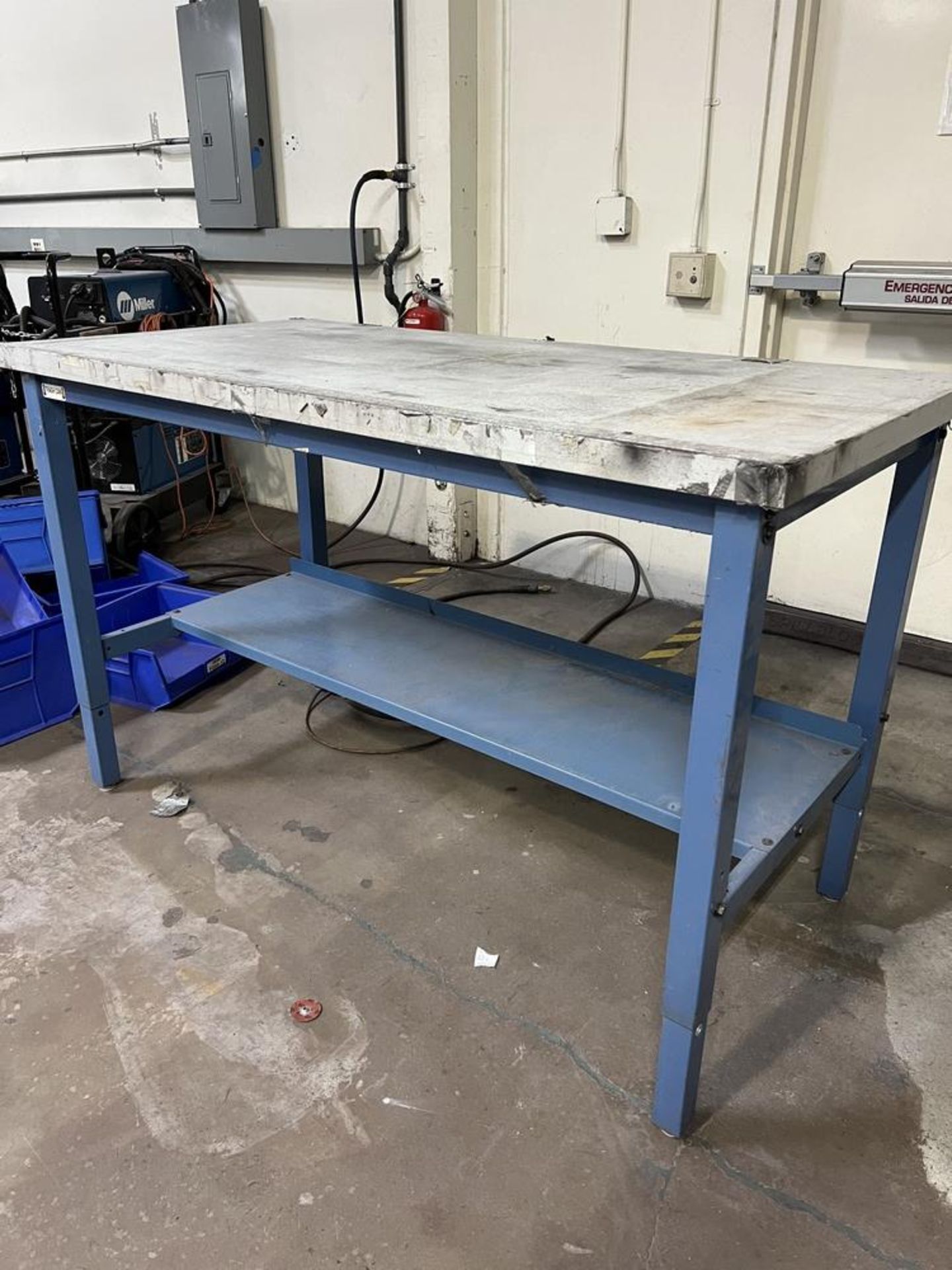 (2) Global Industrial Adjustable Work Tables, (1) With Cabinet & Powerstrip, (1) 2 Tier Table 60" - Image 3 of 5