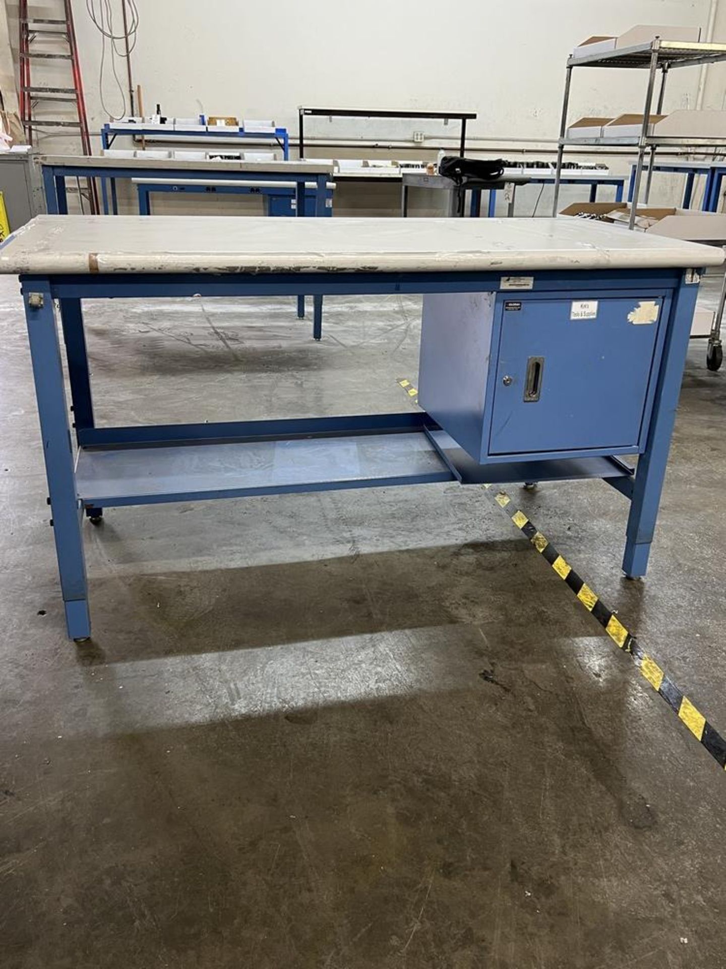 2 Tier Global Industrial Adjustable Work Table with Cabinet