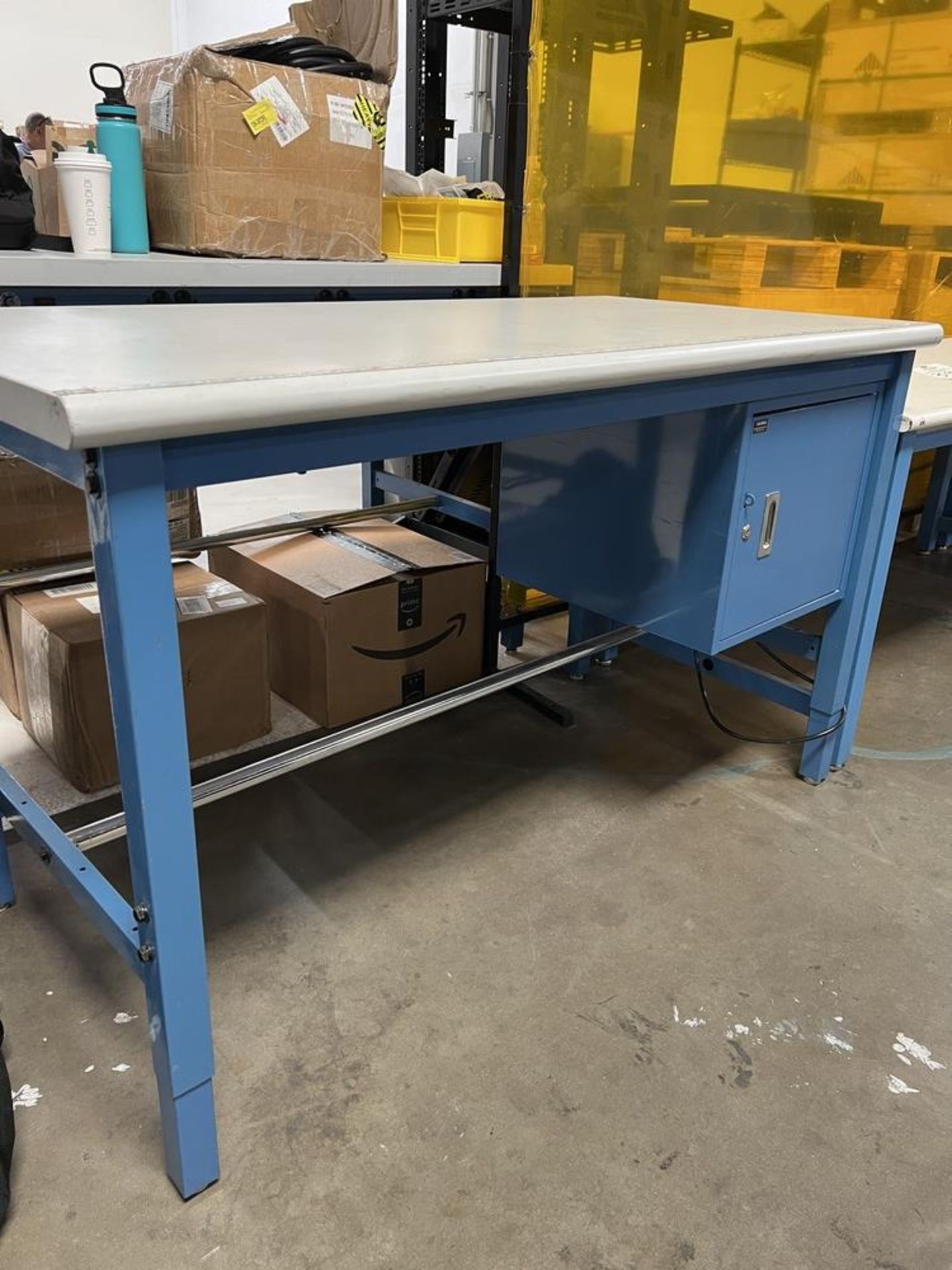 Global Industrial Adjustable Work Table With Cabinet & Power Strip 60" x 30" x 36" - Image 2 of 5