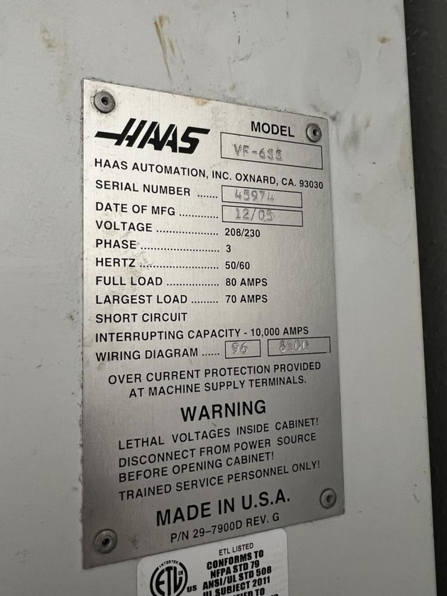 2005 Haas VF-6SS Vertical Machining Center, Renishaw Probe, Auger, 12K RPM, 24 Tool Side Mount, - Image 12 of 24
