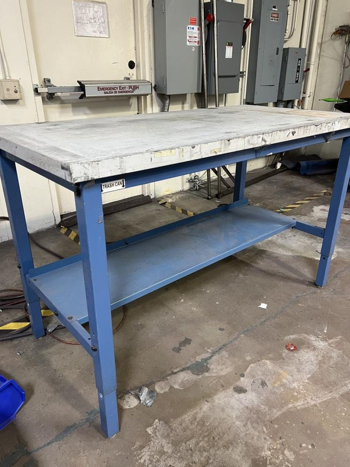 (2) Global Industrial Adjustable Work Tables, (1) With Cabinet & Powerstrip, (1) 2 Tier Table 60" - Image 4 of 5