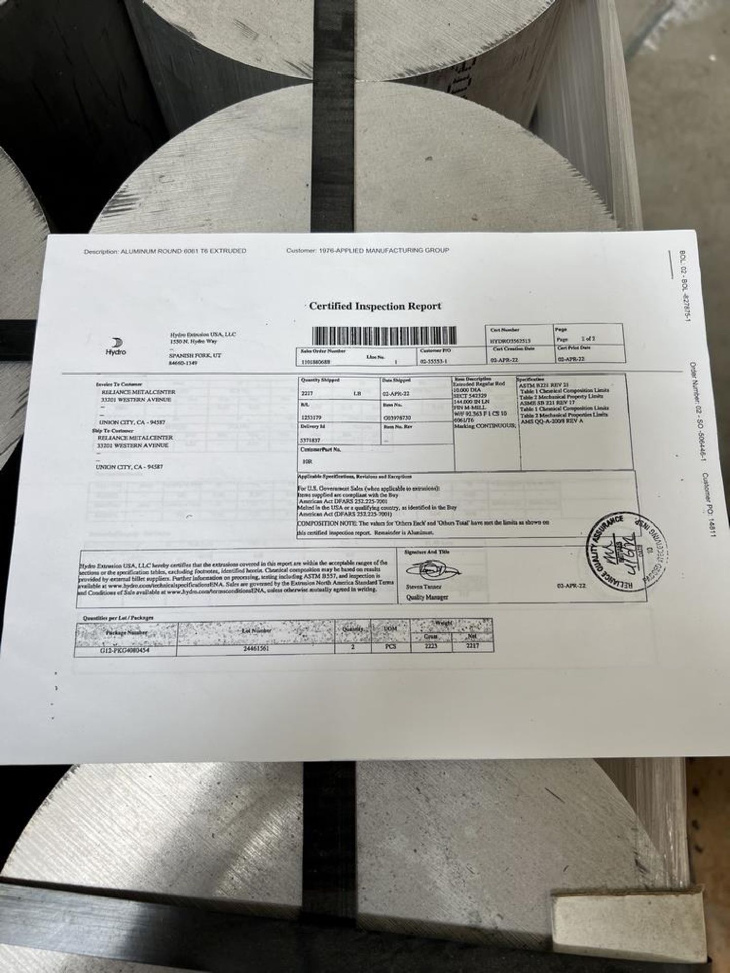 (24) Aluminum Round 6061 T6 Extruded 10" Dia x 11.75" With Certified Inspection Report 2169 Lbs - Image 4 of 6